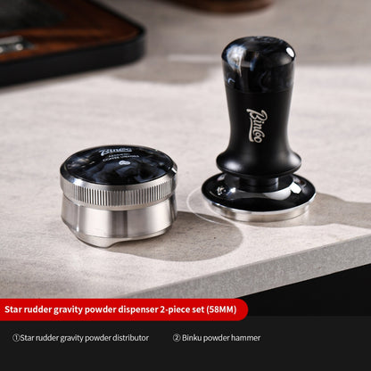 BINCOO Self‑Gravity Coffee Distributor Tamper & Dosing Ring Set Height‑Free‑Adjust Stainless Steel Espresso Distributor Kit 58MM