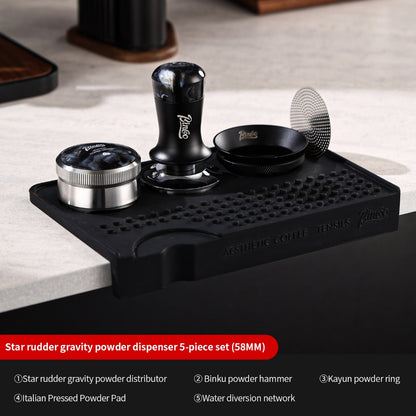 BINCOO Self‑Gravity Coffee Distributor Tamper & Dosing Ring Set Height‑Free‑Adjust Stainless Steel Espresso Distributor Kit 58MM