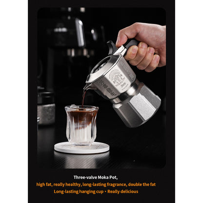 BINCOO 3‑Valve Moka Pot 316 Stainless Steel Double‑Valve Coffee Pot All‑Steel Espresso Coffee Maker Set for Home & Outdoor Use 2Cups