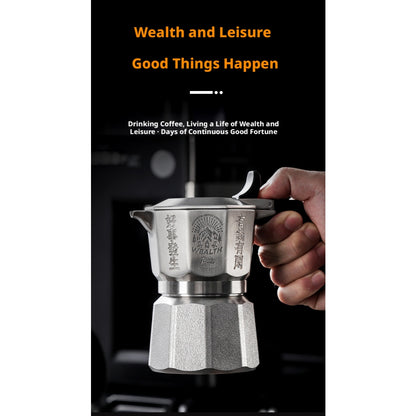 BINCOO 3‑Valve Moka Pot 316 Stainless Steel Double‑Valve Coffee Pot All‑Steel Espresso Coffee Maker Set for Home & Outdoor Use 2Cups