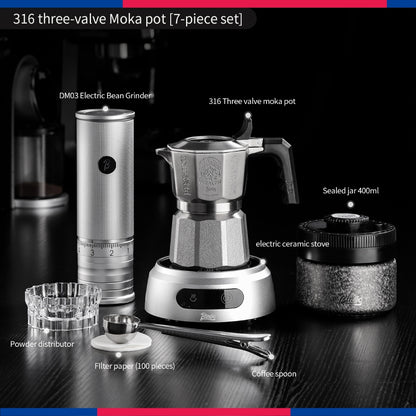BINCOO 3‑Valve Moka Pot 316 Stainless Steel Double‑Valve Coffee Pot All‑Steel Espresso Coffee Maker Set for Home & Outdoor Use 2Cups