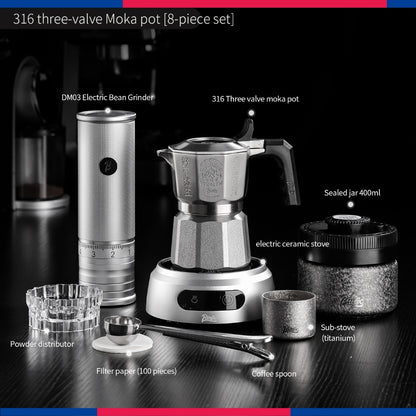 BINCOO 3‑Valve Moka Pot 316 Stainless Steel Double‑Valve Coffee Pot All‑Steel Espresso Coffee Maker Set for Home & Outdoor Use 2Cups
