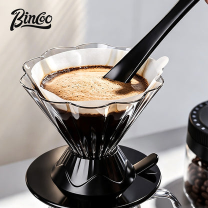 BINCOO Petal‑Shaped Glass Smart Dripper V02 Vertical Stripe Coffee Filter Cup Pour‑Over Coffee Brewing Tool
