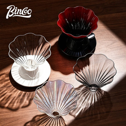 BINCOO Petal‑Shaped Glass Smart Dripper V02 Vertical Stripe Coffee Filter Cup Pour‑Over Coffee Brewing Tool