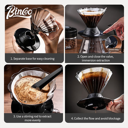BINCOO Petal‑Shaped Glass Smart Dripper V02 Vertical Stripe Coffee Filter Cup Pour‑Over Coffee Brewing Tool