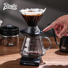 BINCOO Petal‑Style Glass Smart Dripper Vertical Rib Coffee Filter Cup with Glass Server Set Coffee Brewing Tool Kit