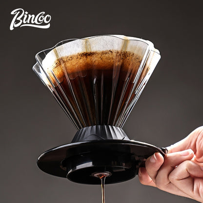 BINCOO Petal‑Shaped Glass Smart Dripper V02 Vertical Stripe Coffee Filter Cup Pour‑Over Coffee Brewing Tool