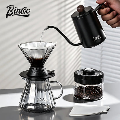 BINCOO Petal‑Shaped Glass Smart Dripper V02 Vertical Stripe Coffee Filter Cup Pour‑Over Coffee Brewing Tool