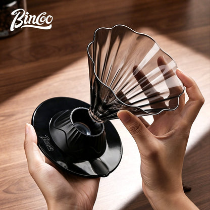 BINCOO Petal‑Shaped Glass Smart Dripper V02 Vertical Stripe Coffee Filter Cup Pour‑Over Coffee Brewing Tool