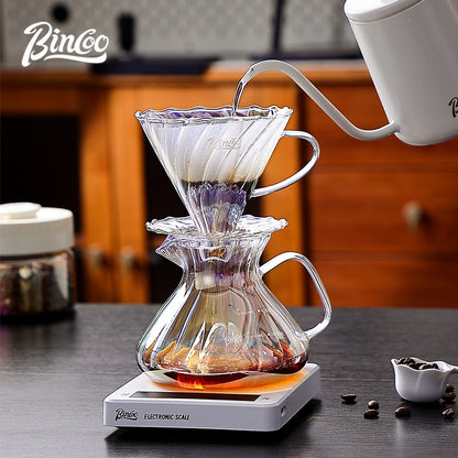 BINCOO V60 Hand Drip Coffee Dripper High‑Borosilicate Glass Server Coffee Brewing Tool Set 450ML/550ML