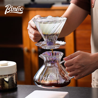 BINCOO V60 Hand Drip Coffee Dripper High‑Borosilicate Glass Server Coffee Brewing Tool Set 450ML/550ML