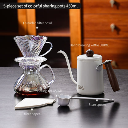 BINCOO Pour‑Over Coffee Set Manual Coffee Grinder Set Glass Server with Scale Mark Dripper  Coffee Brewing & Filter Kit 450ML/550ML