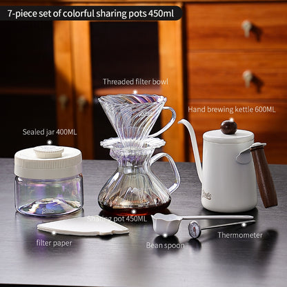 BINCOO Pour‑Over Coffee Set Manual Coffee Grinder Set Glass Server with Scale Mark Dripper  Coffee Brewing & Filter Kit 450ML/550ML