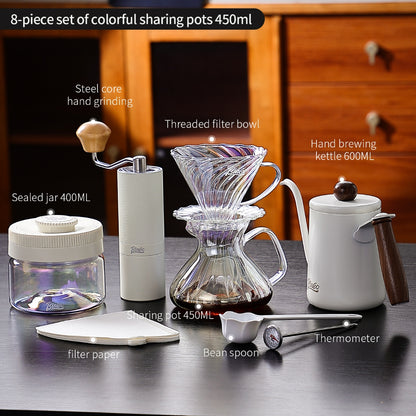 BINCOO Pour‑Over Coffee Set Manual Coffee Grinder Set Glass Server with Scale Mark Dripper  Coffee Brewing & Filter Kit 450ML/550ML