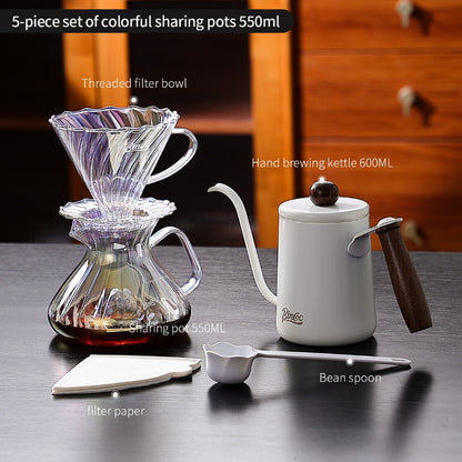 BINCOO Pour‑Over Coffee Set Manual Coffee Grinder Set Glass Server with Scale Mark Dripper  Coffee Brewing & Filter Kit 450ML/550ML