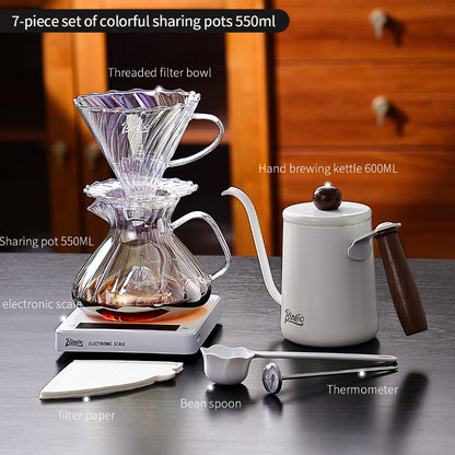 BINCOO Pour‑Over Coffee Set Manual Coffee Grinder Set Glass Server with Scale Mark Dripper  Coffee Brewing & Filter Kit 450ML/550ML