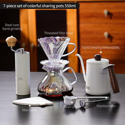 BINCOO Pour‑Over Coffee Set Manual Coffee Grinder Set Glass Server with Scale Mark Dripper  Coffee Brewing & Filter Kit 450ML/550ML
