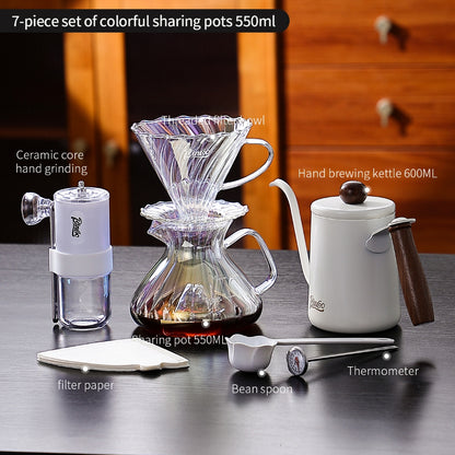 BINCOO Pour‑Over Coffee Set Manual Coffee Grinder Set Glass Server with Scale Mark Dripper  Coffee Brewing & Filter Kit 450ML/550ML