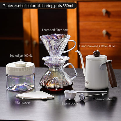 BINCOO Pour‑Over Coffee Set Manual Coffee Grinder Set Glass Server with Scale Mark Dripper  Coffee Brewing & Filter Kit 450ML/550ML