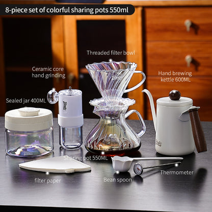 BINCOO Pour‑Over Coffee Set Manual Coffee Grinder Set Glass Server with Scale Mark Dripper  Coffee Brewing & Filter Kit 450ML/550ML