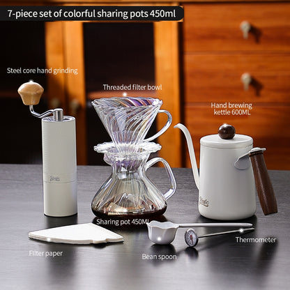BINCOO Pour‑Over Coffee Set Manual Coffee Grinder Set Glass Server with Scale Mark Dripper  Coffee Brewing & Filter Kit 450ML/550ML