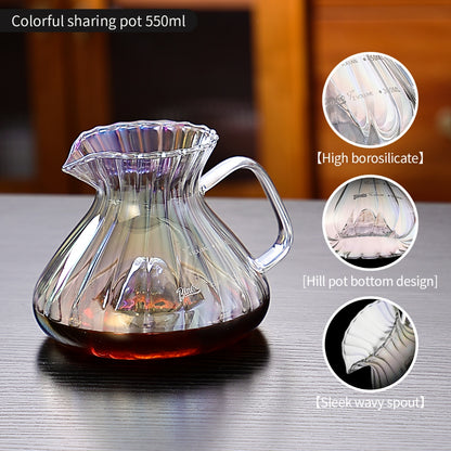BINCOO V60 Hand Drip Coffee Dripper High‑Borosilicate Glass Server Coffee Brewing Tool Set 450ML/550ML
