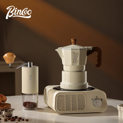 BINCOO Three‑Valve Moka Pot Home Coffee Maker Set with Coffee Grinder Small Italian Espresso Coffee Brewing Utensils Kit 2Cups