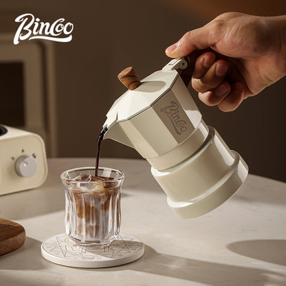 BINCOO Three‑Valve Moka Pot Home Coffee Maker Set with Coffee Grinder Small Italian Espresso Coffee Brewing Utensils Kit 2Cups