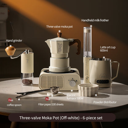 BINCOO Three‑Valve Moka Pot Home Coffee Maker Set with Coffee Grinder Small Italian Espresso Coffee Brewing Utensils Kit 2Cups