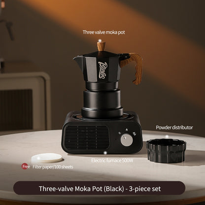 BINCOO Three‑Valve Moka Pot Home Coffee Maker Set with Coffee Grinder Small Italian Espresso Coffee Brewing Utensils Kit 2Cups