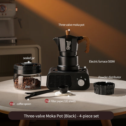 BINCOO Three‑Valve Moka Pot Home Coffee Maker Set with Coffee Grinder Small Italian Espresso Coffee Brewing Utensils Kit 2Cups