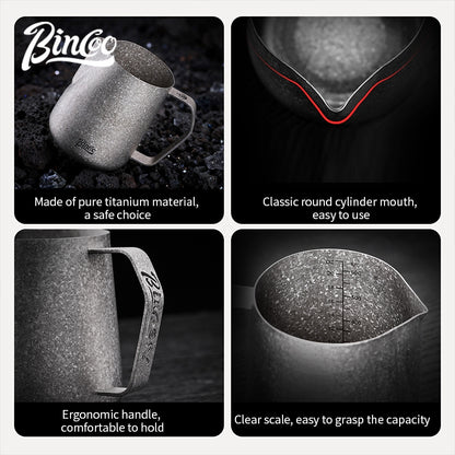 BINCOO Pure Titanium Milk Pitcher Professional Espresso Coffee with Scale Milk Frothing Cup 400ML/600ML
