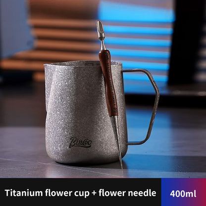 BINCOO Pure Titanium Milk Pitcher Professional Espresso Coffee with Scale Milk Frothing Cup 400ML/600ML