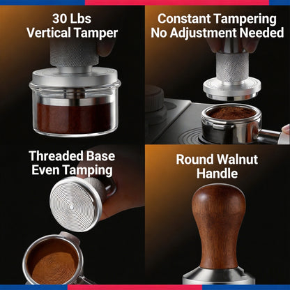 BINCOO Constant‑Force Tamper 30 LBS Spring Loaded Coffee Tamper & Distributor Set, Espresso Coffee Tamping Kit 51MM/58MM