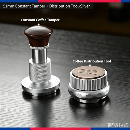 BINCOO Constant‑Force Tamper 30 LBS Spring Loaded Coffee Tamper & Distributor Set, Espresso Coffee Tamping Kit 51MM/58MM