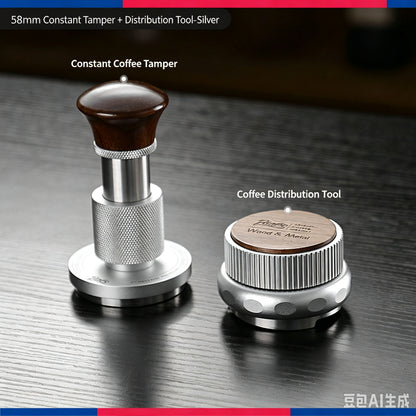 BINCOO Constant‑Force Tamper 30 LBS Spring Loaded Coffee Tamper & Distributor Set, Espresso Coffee Tamping Kit 51MM/58MM