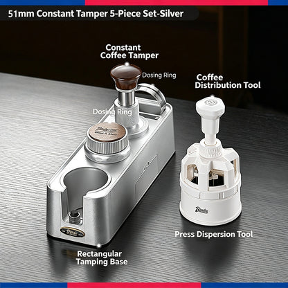 BINCOO Constant‑Force Tamper 30 LBS Spring Loaded Coffee Tamper & Distributor Set, Espresso Coffee Tamping Kit 51MM/58MM