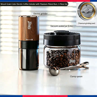 BINCOO Titanium‑Plated Coffee Grinder Stainless Steel Burr Automatic Portable Small Coffee Grinder Set