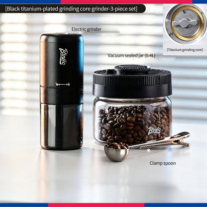 BINCOO Titanium‑Plated Coffee Grinder Stainless Steel Burr Automatic Portable Small Coffee Grinder Set