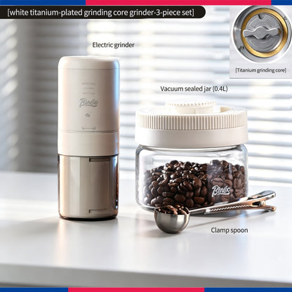 BINCOO Titanium‑Plated Coffee Grinder Stainless Steel Burr Automatic Portable Small Coffee Grinder Set
