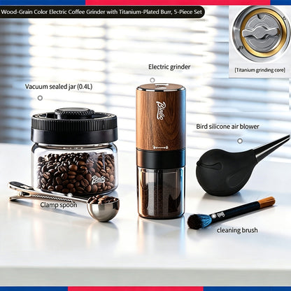 BINCOO Titanium‑Plated Coffee Grinder Stainless Steel Burr Automatic Portable Small Coffee Grinder Set