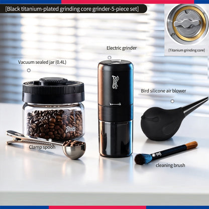 BINCOO Titanium‑Plated Coffee Grinder Stainless Steel Burr Automatic Portable Small Coffee Grinder Set