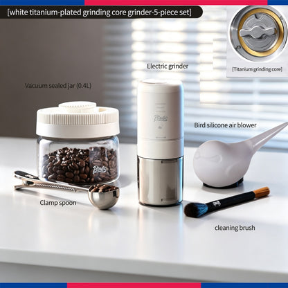 BINCOO Titanium‑Plated Coffee Grinder Stainless Steel Burr Automatic Portable Small Coffee Grinder Set