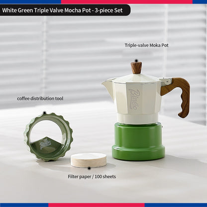 BINCOO Three‑Valve Moka Pot Set with Electric Hot Plate Manual Home Espresso Mini Coffee Maker Outdoor Coffee Kit 2Cups