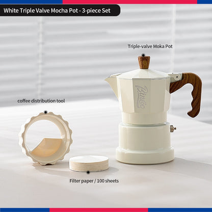 BINCOO Three‑Valve Moka Pot Set with Electric Hot Plate Manual Home Espresso Mini Coffee Maker Outdoor Coffee Kit 2Cups