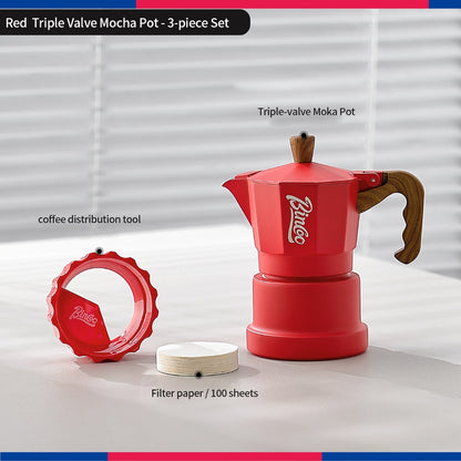 BINCOO Three‑Valve Moka Pot Set with Electric Hot Plate Manual Home Espresso Mini Coffee Maker Outdoor Coffee Kit 2Cups