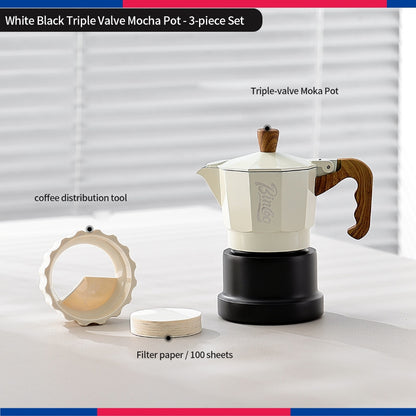 BINCOO Three‑Valve Moka Pot Set with Electric Hot Plate Manual Home Espresso Mini Coffee Maker Outdoor Coffee Kit 2Cups