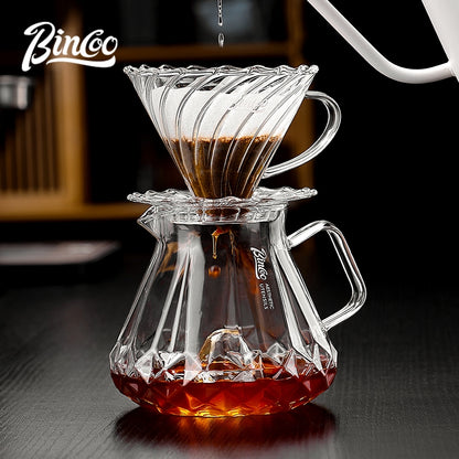 BINCOO Complete Hand‑Pour Coffee Set, V60 Dripper with Coffee Grinder, High‑Temperature Resistant Glass Server Kit