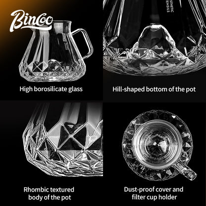 BINCOO Complete Hand‑Pour Coffee Set, V60 Dripper with Coffee Grinder, High‑Temperature Resistant Glass Server Kit