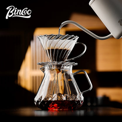 BINCOO Hand‑pour Coffee Set, V60 Dripper with Manual Coffee Grinder, Glass Sharing Pot, Heat‑Resistant View‑Mountain Kettle Kit